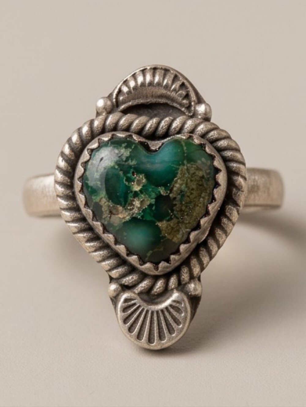 Sterling Silver Green Sanoran Gold Turquoise Adjustable  Heart Ring - Picture 9 of 9